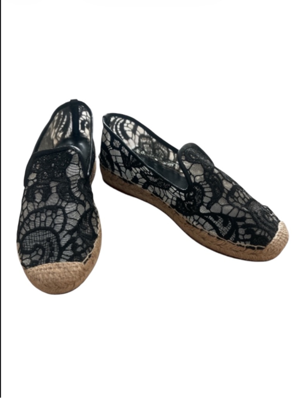 Elyse Walker Black Lace Espadrilles Size 36 Designer Lace Slip On Flats